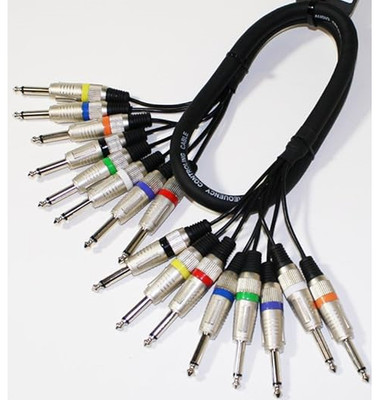 MR DJ 8Q8Q-3F-16G 8-Ch 1/4'' TS Mono Snake Cable 3 Ft Professional Audio Patch