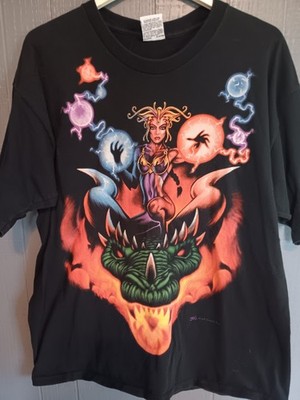 Rare Vintage 1990s Liquid Blue Dragon Rider Warrior Queen T Shirt Black XL