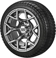 (4) Golf Cart 205/30-14 Deli Low Pro Tires on 14x7 Gunmetal Gray Ninja Wheels