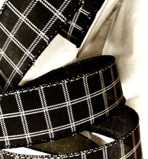 Off White on Black 1.5" x 5 yd Windowpane Wired Ribbon Country Farmhouse