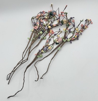 Artificial Easter Egg Stem Spring Berry Picks Sugar Coated Balls 14'' Lot of 7