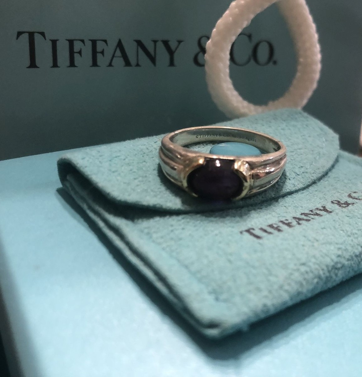 TIFFANY & CO SIZE 6.5 STERLING SILVER 925 & 18K GOLD 750 AMETHYST