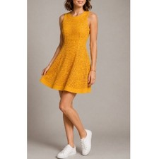 Tommy Hilfiger Women's Yellow Eyelet Fit Flare Sleeveless Pocket Dress Size 4