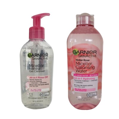2 Garnier Micellar Water with Rose and Glycerin, 13.5 Oz + Micellar Foaming Gel