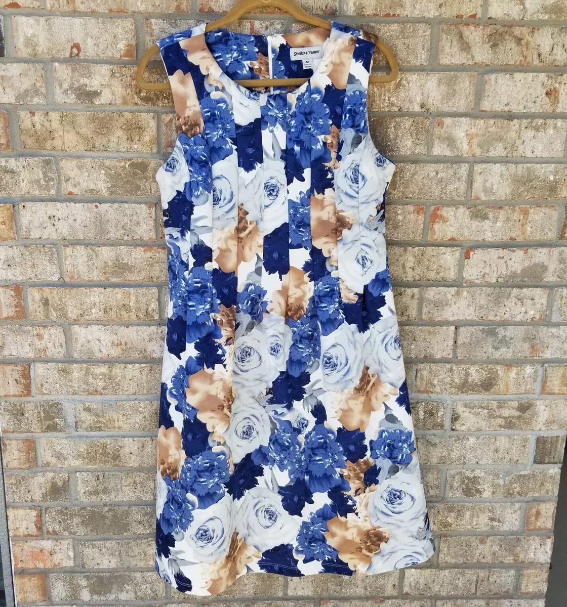 SHELBY PALMER Blue Multi Floral Print Sleeveless Fit Flare Dress