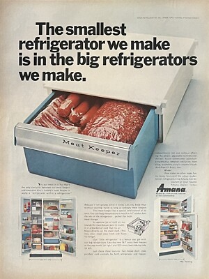 1967 Vtg Print Ad Amana Meat Keeper Refrigerator Drawer Kitchen Home Appliances