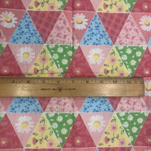 Vtg Seersucker Daisies Floral Geometric Patchwork Cotton Fabric Spectrix 29"x44" - Picture 4 of 6