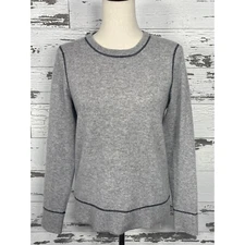 INCASHMERE Crew Neck Sweater Elbow Elbow Patch Grey Size M EUC