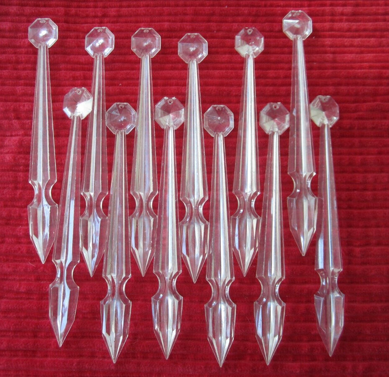 Vintage Lot of 12 Clear Plastic Prism Icicle 6" CHRISTMAS TREE ORNAMENTS Hanging