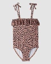  50 Huxbaby Kids Girl's Brown Leopard One Piece Spaghetti Strap Swimsuit Size 2