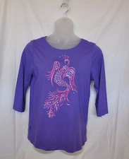 Bob Mackie Fantasy Peacock Embroidered Tee Size XS Purple
