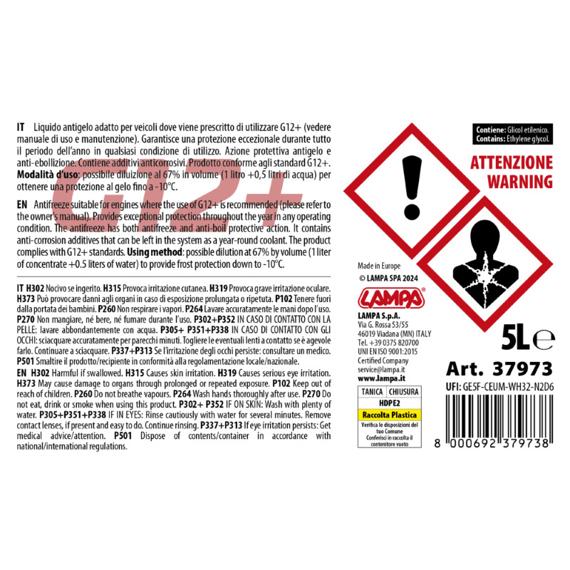 Lampa - Liquido Antigelo Radiatore Rosso G12+ -25c Pronto Auto Camion Protezione 5lt - Miniatura 2