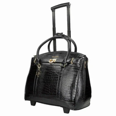 Luxus Damen Akten Laptoptasche 2 Rollen Trolley Schwarz Olivia Lauren-Bowatex