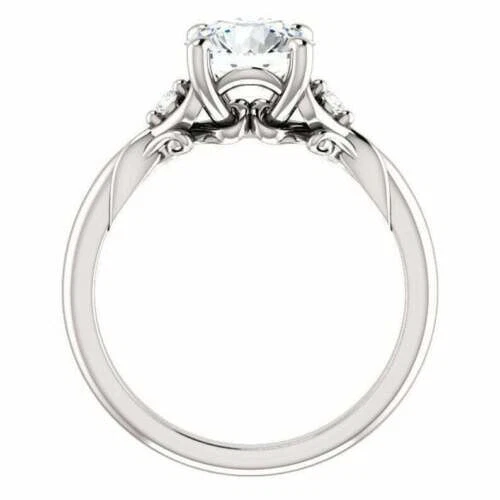 Juego de anillos de compromiso de moissanita de corte redondo de 2,40 quilates de oro blanco sólido de 14 quilates en tamaño 6,5 Foto 3 de 4