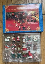18 Miniature Christmas Ornaments Boxed Set Vintage Polystone Winter Wonderland