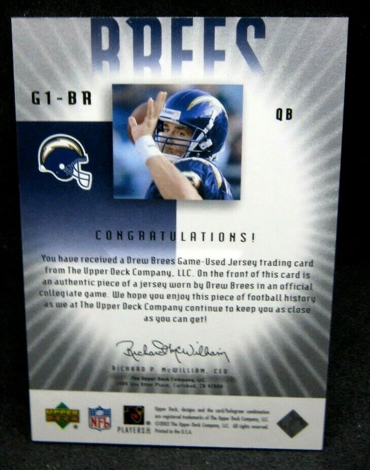 Drew Brees 2002 Upper Deck Graded GU Blue Patch Card#46/200!Chargers QB HOF GOAT - Image 2 of 2