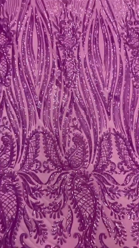 Paisley Lines Sequin Fabric - Magenta - 4 Way Stretch Fancy Fabric By Yard - Video 1 of 1