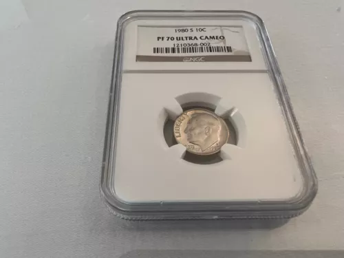 1980-S CLAD ROOSEVELT DIME NGC PF70 U.C. BROWN LABEL "NGC VALUE $80" TOP POP