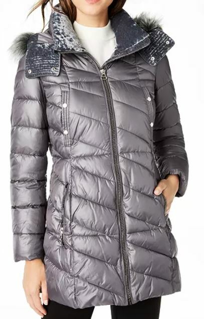 Andrew Marc Marc New York Velvet Trim Quilted Coat Hooded Puffer Fox Fur Trim Vara Crushed Velvet Down Jacket Andrew Marc Marc  New York Vega