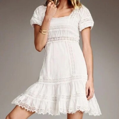 Victoria Secret dress 100% cotton short lace crochet puff slvs square nk  FEM 12 | eBay
