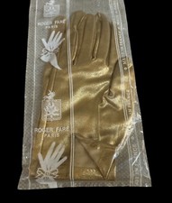 Vtg Roger Fare Paris France Gold Lam  Short Gloves Size 7 Cocktail Party Cosplay