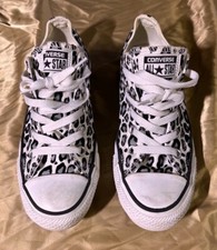 CONVERSE ALL STAR WHITE GRAY AND BLACK LEOPARD ANIMAL PRINT SNEAKERS SIZE 4