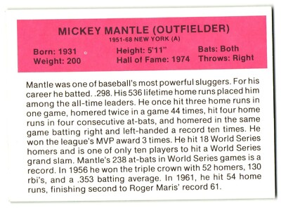Mickey Mantle Baseball All-Time Greats ML Baseball Card | eBay