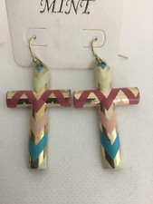 Chevron Design Fashion Jewelry Cross Earrings Gold Tone By Mint NWT