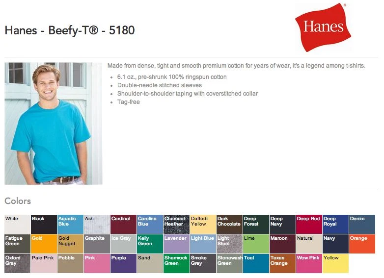 hanes beefy t colors