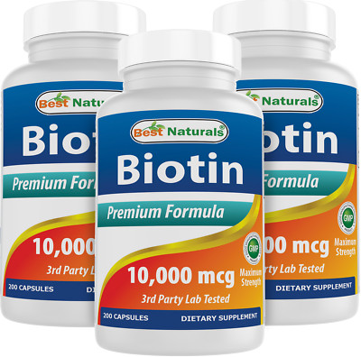 3 Pack Best Naturals Biotin 10000 mcg 200 Capsules