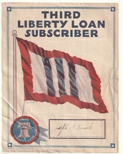 WWI 1918 Third Liberty Loan Subscriber Home Window Poster J A Daniels Signed 