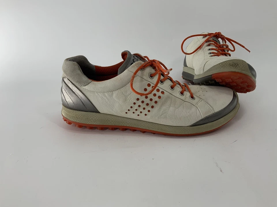 Zapatos de golf ECCO Biom Hybrid 2 10,5 cuero blanco naranja sin clavos YGI K4S-20 Foto 3 de 4