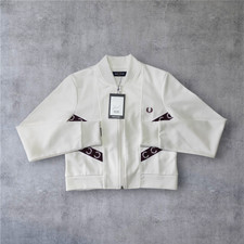 Fred Perry Women White Contrast Tape Detailed Track Jacket Uk10 Brand New