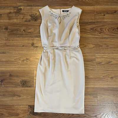 Ellen Tracy Size 6 Cocktail Bling Party Dress Career Formal Beige Tan  Belted | eBay