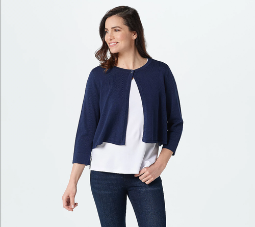 Cropped One-Button Cardigan-Drk Navy 