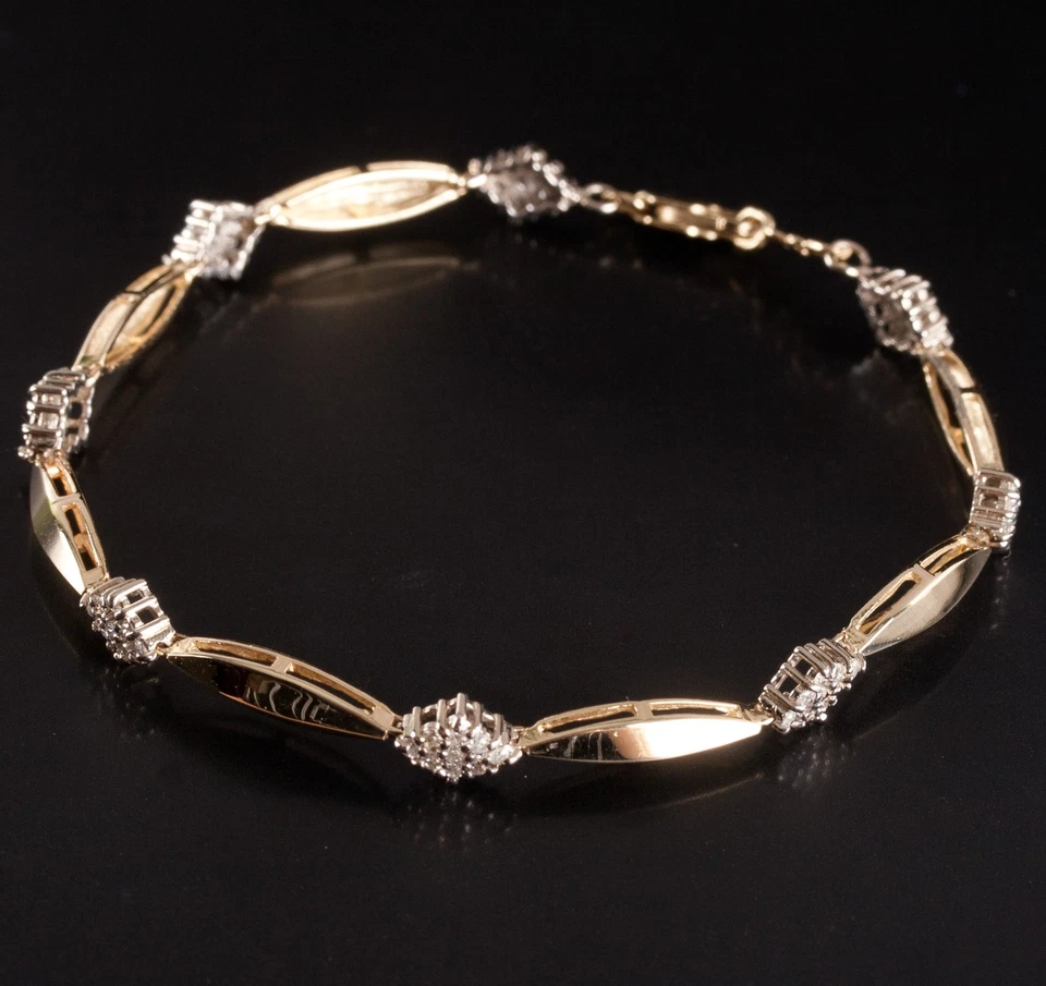 Brazalete de tenis con racimo de diamantes redondos de oro amarillo blanco de 14 k .36 ctw 7" de largo Foto 3 de 4