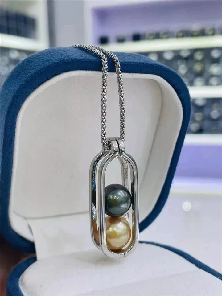 stunning 9.5-10mm tahitian round black green gold pearl pendant sumptuous gift - Image 3 of 3
