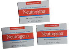 3 PACK Neutrogena Transparent Facial Bar- Acne-Prone Skin Formula Soap 3.5oz