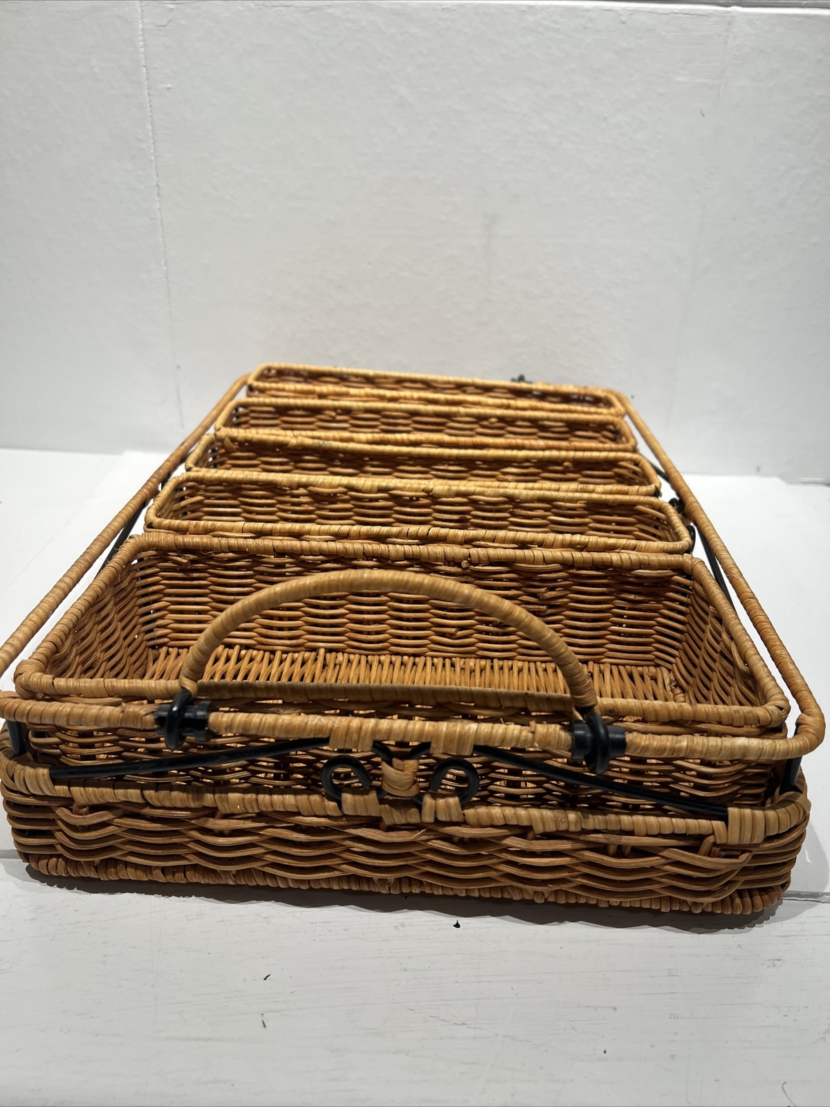 Vintage Utensils Wicker Basket Flatware Caddy Serving Basket with Handle