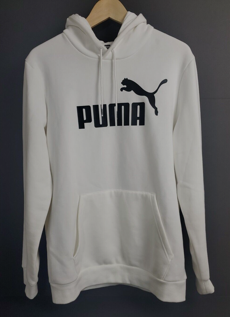 Puma Hoodie Sweatshirt White Men's Medium Sweater Signature Logo Pullover Fleece