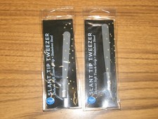 2 Slant Tip Tweezer Deluxe Soft Touch Grip Stainless Steel by Kroger - Gray