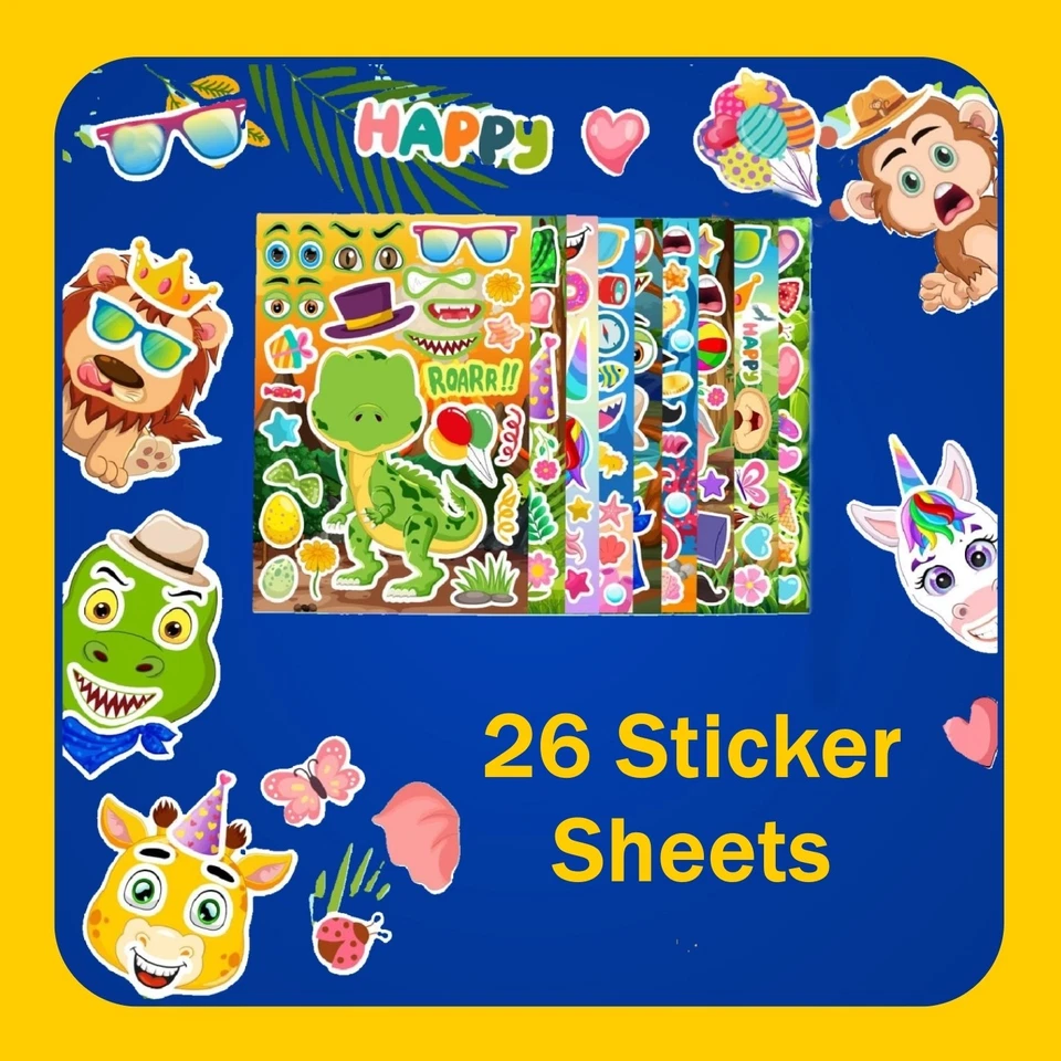 26 hojas de pegatinas de animales para hacer una cara para niños fiestas favores y bolsas de regalos Foto 2 de 4