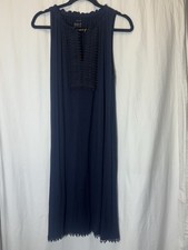 Tahari Womens Dress Sz Large Navy Slip Dress Embellished Neck DD21