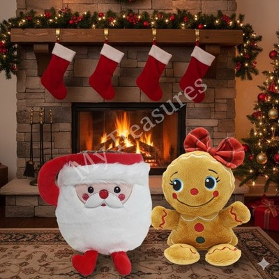 NEW Holiday Time Santa Mug Plush & Gingerbread Girl Plush Set 5'' Toy Gift