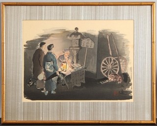 c1940s Antique SANZO WADA Showa Era Japanese Woodblock Print FORTUNE TELLER