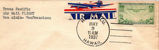 🚩US STAMP 4 BAR CANCEL AIRMAIL 1937 Honolulu, HI first flight 