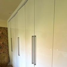 White Gloss Fitted Wardrobe 6 Hinged Doors with Metallic Handles, Bedroom