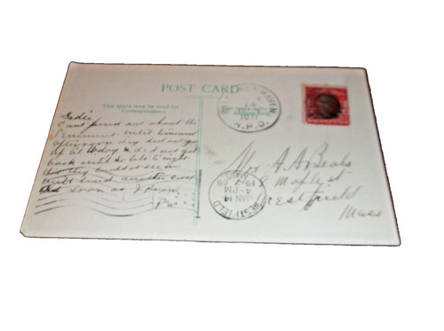 JANUARY 1908 NEW HAVEN RAILROAD WILLIMANTIC & NEW HAVEN RPO USED POSTCARD