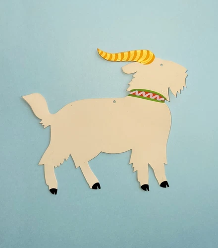 Vintage B Cukla  handmade, hand painted tin Goat  signed Christmas ornament