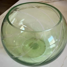 FTD Floral  Green Cut to Clear Crystal Bowl Candle Holder 5 Inch Vintage